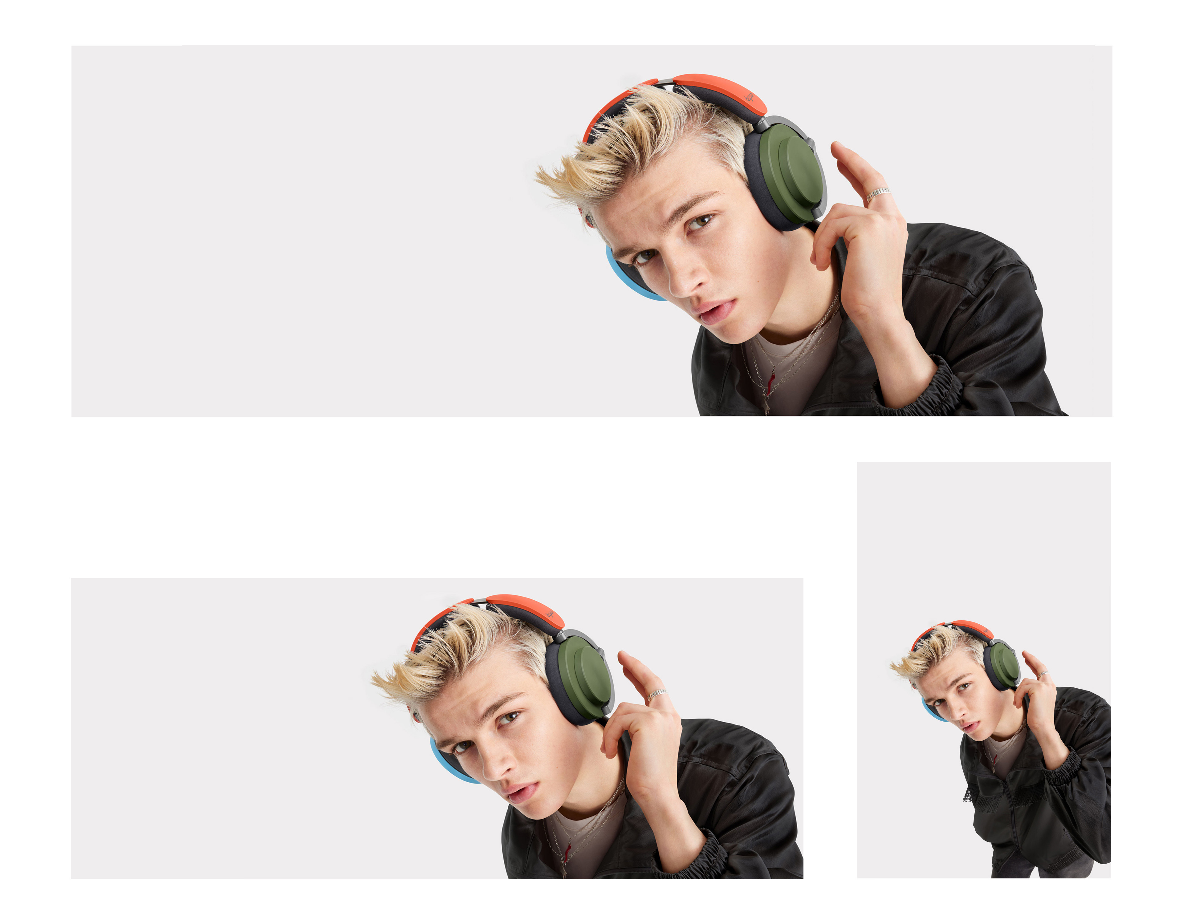 A model wearing the Dyson OnTrac headphones.